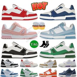 Authentic Calfskin Embossed Virgil Trainer Sneakers Low Casual Shoes Overlays Green Abloh Denim Orange Red White Designer Tennis Canvas Walking Size EUR36-45