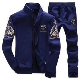 Men's Tracksuits 2024 Tracksuit Fleece Jacket And Sweatpants 2 Piece Set Spring Autumn Sports Suit Long Sleeve Sets Men Sweatsuit Warm