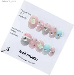 False Nails Rainbow Lovely Handmade Press On Nails Short Colorful False Art Sweet Style In Emmabeauty Store.No.EM19394 Q240122