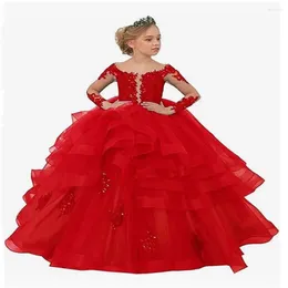 Girl Dresses Red Flower For Wedding With Long Train Princess Pageant Holy Communion Birthday Guest Evening Gown