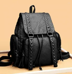 School Bags XZAN Luxury Vintage Designer Soft Leather Backpack Women Fashion Rivet Large Capacity Travel Shoulder Bag Totes