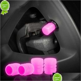 Other Interior Accessories 4Pcs Luminous Car Tyre Vae Caps Motorcycle Night Glowing Tyre Rim Stem Ers Decor Pink Blue Drop Delivery Dhoyd