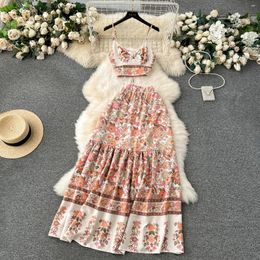 Women's Sweaters Women Pullovers Bohemian Vintage Print Set Short Camisole Vest Long Half Skirt Vacation Style Two-piece Dress Female