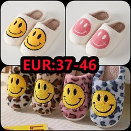 2024 Winter Smile fluffy Slippers Smiling face autumn couple cotton slippers womens home with cute thick bottom cartoon non-slip indoor warm shoes big size 37-46