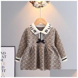 Girl'S Dresses Great Quality Baby Girls Knitted Princess Dresses Spring Autumn Letters Printed Kids Long Sleeve Dress Children Bowknot Dhoa8
