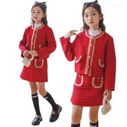 Clothing Sets Girls Princess Dress Kids Little Fragrant Coat Half Length Skirt 2Pcs Teenager Show Party Child Sequins 6-16 Year