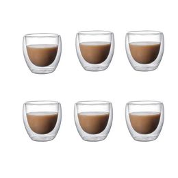 Tumblers 5 Sizes 6 Pack Clear Double Wall Glass Coffee Mugs Insulated Layer Cups Set for Bar Tea Milk Juice Water Espresso Shot Glass