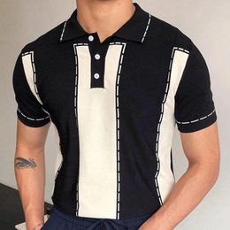 Men's Polos Street British Style Casual Polo Shirt Summer Lapel Business Stitching Contrast Colour Short-sleeved Top Clothing