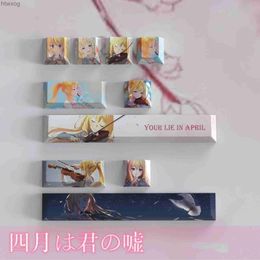 Keyboards 1 Set Your Lie in April Keycaps 6.25U Space Bar ESC 2.25U Enter Keycaps PBT Dye Subbed Anime Gaming Keycap Cherry Profile YQ240123