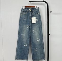 Jeans da donna firmati CC pantaloni in denim di lusso in vita moda Pantaloni blu pantaloni pantaloni sportivi Abbigliamento da donna