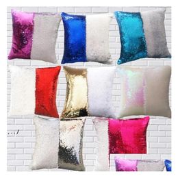 Cushion/Decorative Pillow 12 Colours Sequins Mermaid Pillow Case Cushion New Sublimation Magic Blank Cases Transfer Printing Diy Person Dhzoh