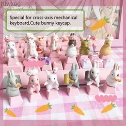 Keyboards Personalized Mechanical Keyboard Keycap Beautiful Girl Cute Pink Cartoon Rabbit Stereo Translucent Decorative Keyboard Cap PBT YQ240123