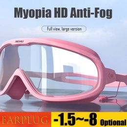 Myopia Swimming Glasses Prescription -1.0~-8.0 Waterproof Anti Fog Swim Eyewear Silicone Diopter Diving Goggles Adults Children 240123