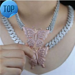 Goldleaf Jewelry Personalized Custom Butterfly Pendant Solid Gold Plated Diamond Cuban Link Chains Fashionable Jewelry Necklace