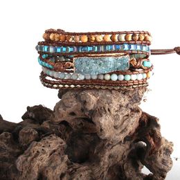 Bracelets RH Fashion Women Armbander Mixed Beaded Natural Stones Crystal Druzy Charm 5 Strands Wrap Bracelets DropShip