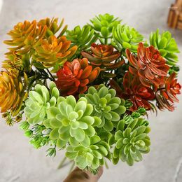 Decorative Flowers 38cm 5 Forks Lotus Branch Suculent Plastic Artificial Plant Fake Flower For Desktop Pot Office Garden Home Decoration