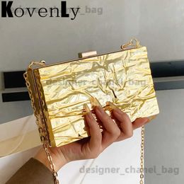 Shoulder Bags Metal Box Party Handbags For Women Evening Clutch Hand Pouch Shiny Gold Silver Messenger Bag Luxury Crossbody Shoulder Bag T240123