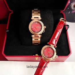 Rose Gold Carter 2021 Pasha Collection Watch Winter Festival Atmosphere Red Series Watch Item Paired with Red Italian Calfskin Strap size 30mm with box