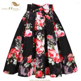 Skirts SISHION 2024 Summer Print Women SS0012 High Waist Y2K Pleated Bow Pocket Femme Jupes Midi Black Floral Skirt