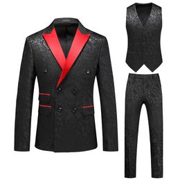 Floral Pattern Men Wedding Tuxedos Slim Fit Double Breasted Mens Party Birthday Formal Wear 3 Pieces Pants Suits