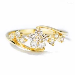 Cluster Rings Solid 14k Yellow Gold (AU585) 0.4ct SI/H Round Diamonds Ring For Women Engagement Trendy Fine Jewely Elegant Unirque Gift