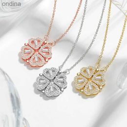 Pendant Necklaces Elegant Heart Zircon Clover Flower Pendant Necklace for Women Charm Hearts Connect Banquet Wedding Jewelry for Wife party Gift YQ240124