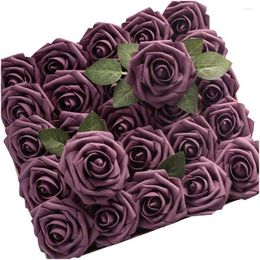 Decorative Flowers Wreaths D-Seven Artificial 25/50Pcs Plum Fake Roses With Stem For Diy Bouquet Crafts Floral Wreath Cake Decor Drop Dhemz