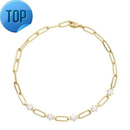 Gold Plated Vermeil 925 Sterling Silver Fine Jewellery Natural Stone Crystal Moissanite Charm Link Chain Paperclip Bracelet Women