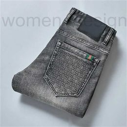 Designer Men's Jeans Spring Fashion Cotton Slim Elastic Bee Business Pants Trousers Classic Style Male Denim Gray Color28-38 S82Z