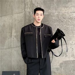 Men's Jackets SYUHGFA Clothing 2024 Spring Personality Design Short Style Collarless Loose Coat Korean Streetwear