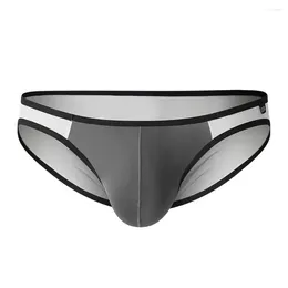 Underpants Men's Thin Ice Silk Patchwork Perspective Panties Breathable Comfortable Briefs Low Rise Sexy Bulge Pouch Lingerie
