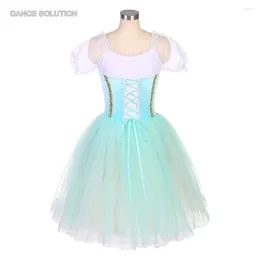 Stage Wear Aqua Blue Ballet Romantic Tutu Skirt Short Puff Sleeves Dress For Women Girls Competition Dancewear Costumes 21021