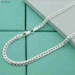 Pendant Necklaces New 925 Sterling Silver Necklace Unisex 5MM Flat Snake Link Chain Lobster Clasp Collares Necklaces For Women Men Jewellery Gift YQ240124