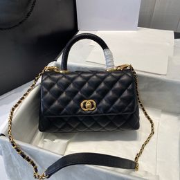Fashionable handbag, classic top grade caviar grain cowhide quilted plaid woven chain, gold hardware shoulder shoulder bag, luxurious designer