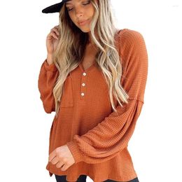 Women's T Shirts Shi Ying Button V-Neck Drop Shoulder Waffle Knit Top Casual T-Shirt 25116511