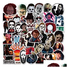 Car Stickers 50Pcs/Lot Horror Movie Killer Role Skateboard Lage Laptop Waterproof Pvc Scrapbooking Halloween Iti Sticker Decals Drop Dh4Hn