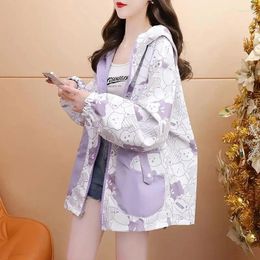 Women's Trench Coats Design Sense Double-Sided Coat 2024 Hooded Jacket Spring Autumn Cartoon Print Age Reducing Outerwear Top