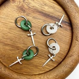 Dangle Earrings Chinese Style Y2k Spicy Girl Green Jade For Women Vintage Cool Casual Sword Cross Ear Ring Jewellery Gift