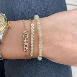 Bracelets Personalized Bling Bracelet Custom Name Bracelet Cubic Zircon Letter Bracelets 18K Plated Jewelry For Women Girl Gift