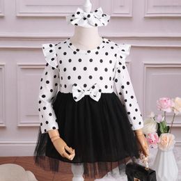 Girl Dresses Polka Dot Long Sleeve Tulle Kids Princess For Girls Spring Autumn Wedding Birthday Party Vestido Children Casual Clothes