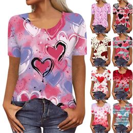 Women's T Shirts Button V-Neck Fashion-forward Print Short Sleeve Retro Shirt Slim Top Casual Tops Comfortable And Eye-Catching