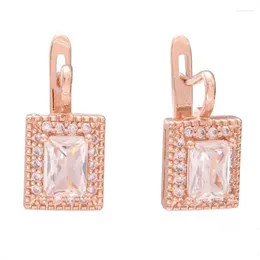 Dangle Earrings FJ Wonen Ladies 585 Rose Gold Colour Square White Crystal Big Wedding Party