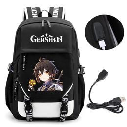 Bags Anime Genshin Impact Backpack School Book Bags Mochila Travel USB Port Bag Laptop Boy Girls Backpack