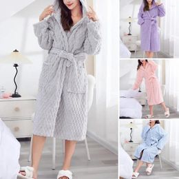 Women's Sleepwear Ladies Nightgown With Strap Cosy Coral Fleece Winter Bathrobe Hooded Cardigan Lace-up Design For Women Warm Water