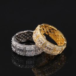 Hip Hop With Side Stones Rings Micro Paved Sqaure Cubic Ziaconia Bling Ice Out Men Round Finger Rings Male Rapper Jewellery