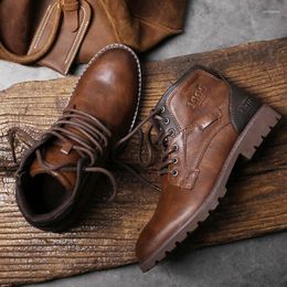 Boots Vintage Men 2024 Autumn Winter Shoes High Quality Men's Leather Side Zipper Ankle Large Size 39 48