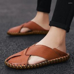 Sandals Handmade Summer Men Casual Classic Beach Shoes Outside Male Shoe Comfortable Breathable Mans Footwear 2024