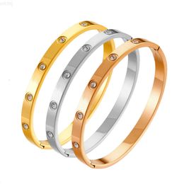 Hot Sale Waterproof Stainless Steel Gold Plated White Zircon Simple Bracelet Bangle For Woman