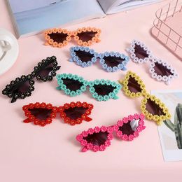 Sunglasses 2024 Children's Vintage Girls Flower Sun Glasses Travelling Outdoor Beach Cute Daisy Eyewear Kids Gift