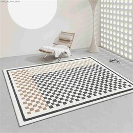 Carpet Living Room Carpet Imitation Cashmere Nordic Style Checkerboard Mat Bedroom Bedside Natural Latex Point Plastic Non-Slip Rug Q240123